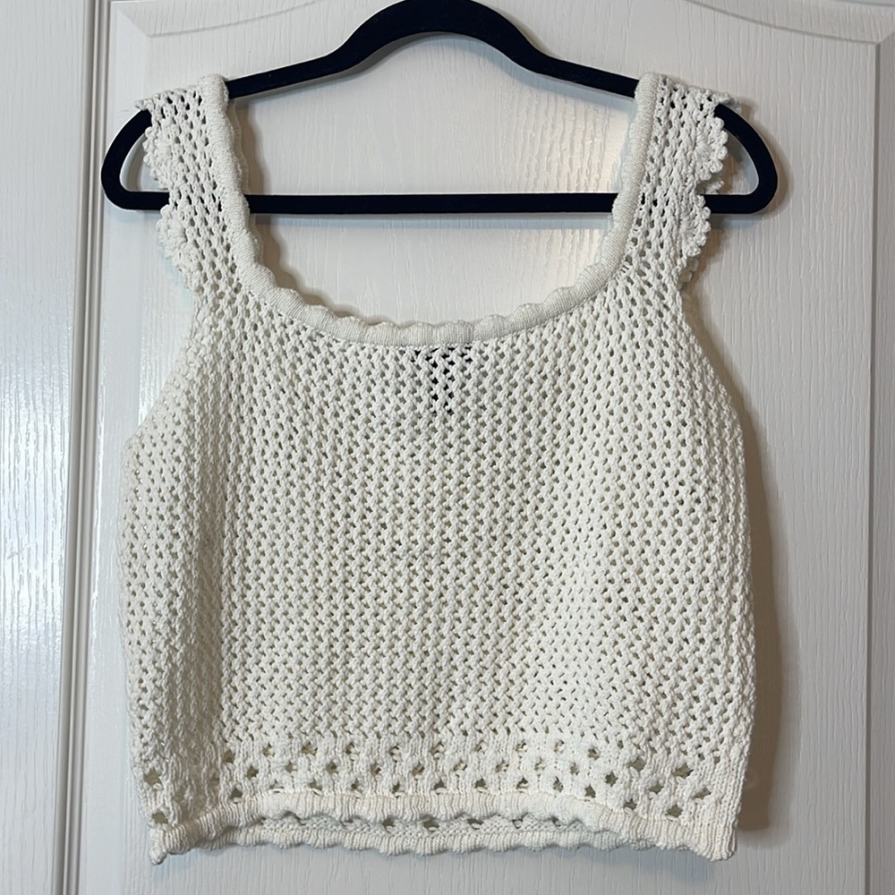 Aqua Crochet Open Weave Cropped Top White Large - Picture 9 of 12